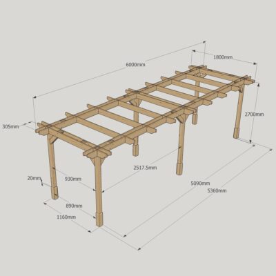 Double Premium Pergola - 1800mm x 6000mm - 6 Post