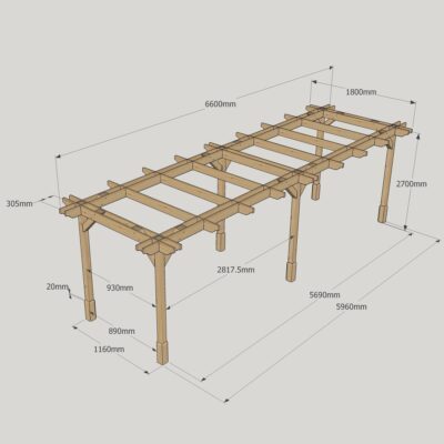 Double Premium Pergola - 1800mm x 6600mm - 6 Post