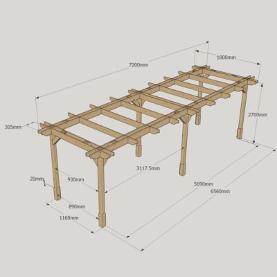 Double Premium Pergola - 1800mm x 7200mm - 6 Post