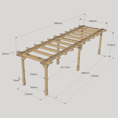 Double Premium Pergola - 1800mm x 7800mm - 6 Post