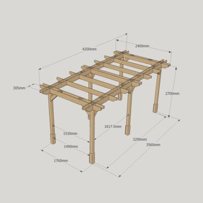 Double Premium Pergola - 2400mm x 4200mm - 6 Post