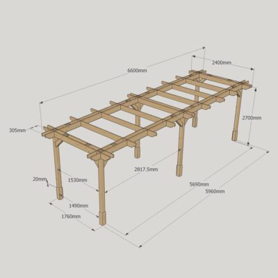 Double Premium Pergola - 2400mm x 6600mm - 6 Post