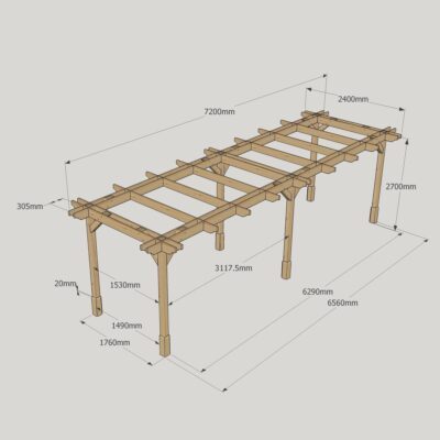 Double Premium Pergola - 2400mm x 7200mm - 6 Post