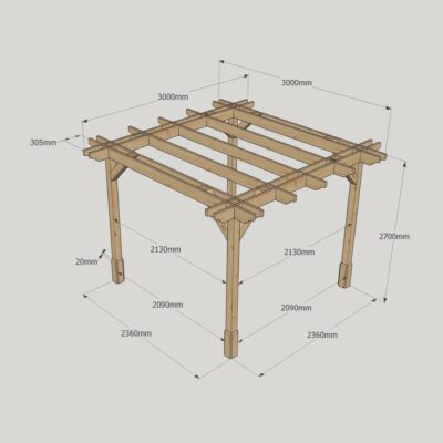 Double Premium Pergola - 3000mm x 3000mm - 4 Post