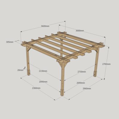 Double Premium Pergola - 3000mm x 3600mm - 4 Post