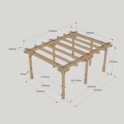 Double Premium Pergola - 3000mm x 4200mm - 6 Post