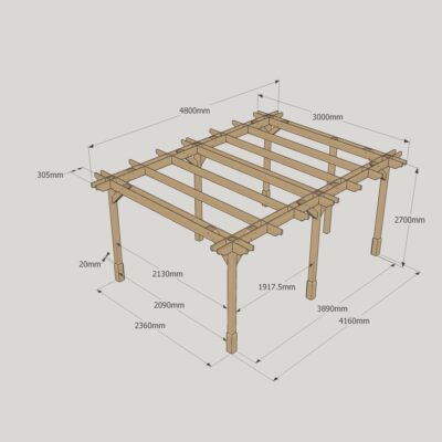 Double Premium Pergola - 3000mm x 4800mm - 6 Post