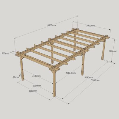 Double Premium Pergola - 3000mm x 6000mm - 6 Post