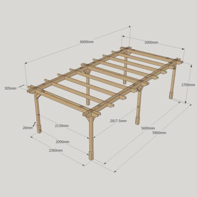 Double Premium Pergola - 3000mm x 6600mm - 6 Post