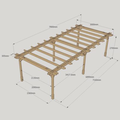 Double Premium Pergola - 3000mm x 7800mm - 6 Post