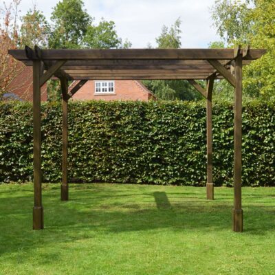 Double Premium Pergola - Rustic Brown - Front