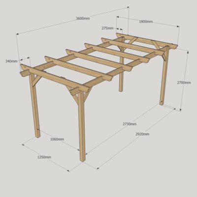 Garden Pergola - 1800mm x 3600mm - 4 Post