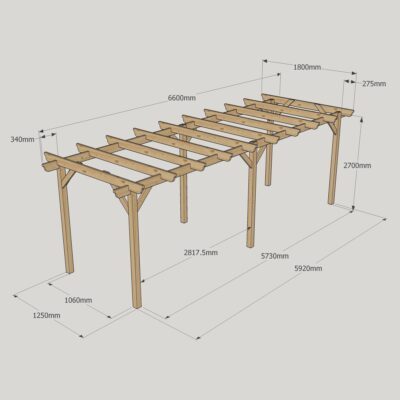 Garden Pergola - 1800mm x 6600mm - 6 Post