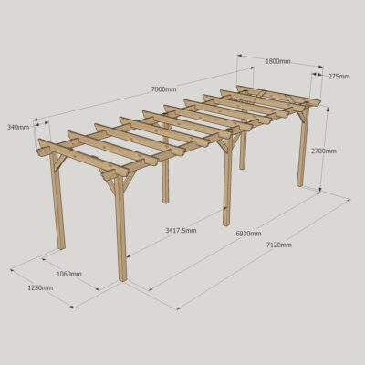 Garden Pergola - 1800mm x 7800mm - 6 Post