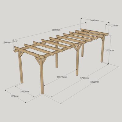 Garden Pergola - 2400mm x 6600mm - 6 Post