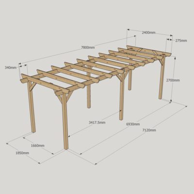 Garden Pergola - 2400mm x 7800mm - 6 Post