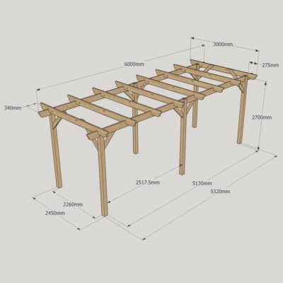 Garden Pergola - 3000mm x 6000mm - 6 Post