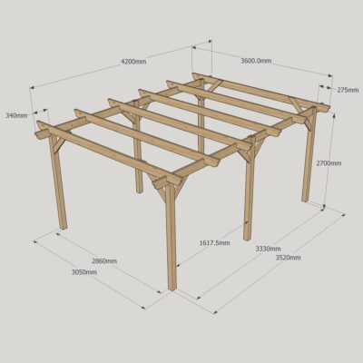 Garden Pergola - 3600mm x 4200mm - 6 Post