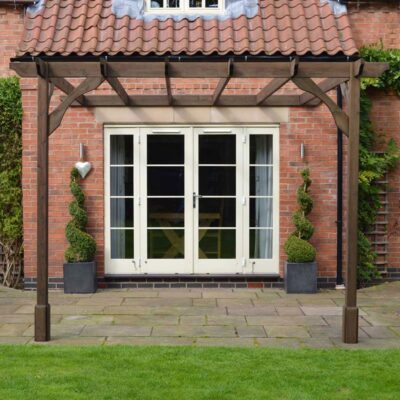 Wall Mount Premium Pergola - 2 Post - Rustic Brown - Front