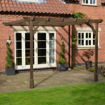 Wall Mount Premium Pergola - 2 Post - Rustic Brown - Front Left