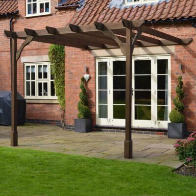 Wall Mount Premium Pergola - 2 Post - Rustic Brown - Front Right