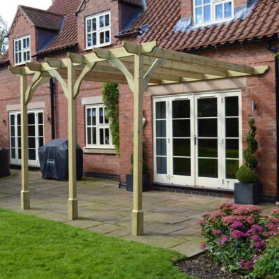 Wall Mount Premium Pergola - 3 Post - Light Green - Front Right