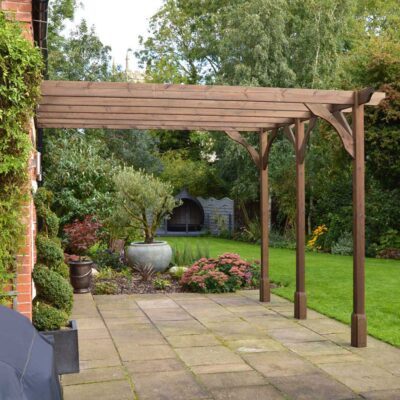 Wall Mount Premium Pergola - 3 Post - Rustic Brown - Left Side