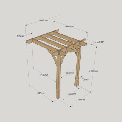 Wall Mounted Premium Pergola - 1800mm x 1800mm - 2 Post