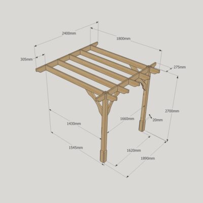 Wall Mounted Premium Pergola - 1800mm x 2400mm - 2 Post