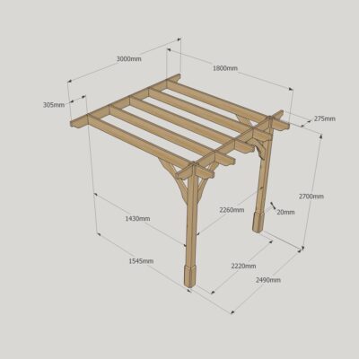 Wall Mounted Premium Pergola - 1800mm x 3000mm - 2 Post