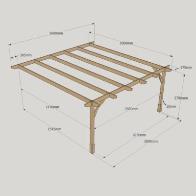 Wall Mounted Premium Pergola - 1800mm x 3600mm - 2 Post