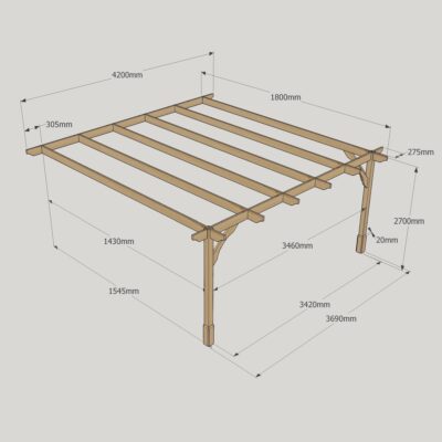 Wall Mounted Premium Pergola - 1800mm x 4200mm - 2 Post