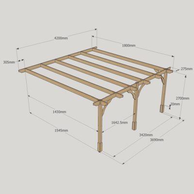 Wall Mounted Premium Pergola - 1800mm x 4200mm - 3 Post