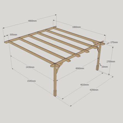 Wall Mounted Premium Pergola - 1800mm x 4800mm - 2 Post