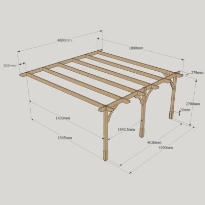 Wall Mounted Premium Pergola - 1800mm x 4800mm - 3 Post