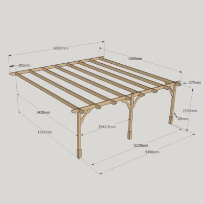 Wall Mounted Premium Pergola - 1800mm x 6000mm - 3 Post