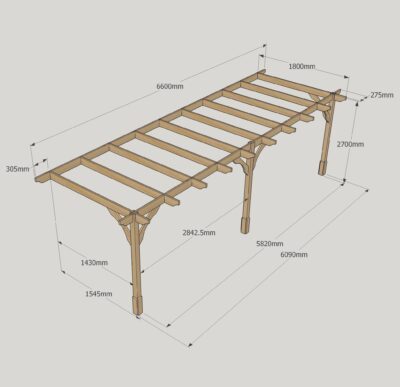 Wall Mounted Premium Pergola - 1800mm x 6600mm - 3 Post