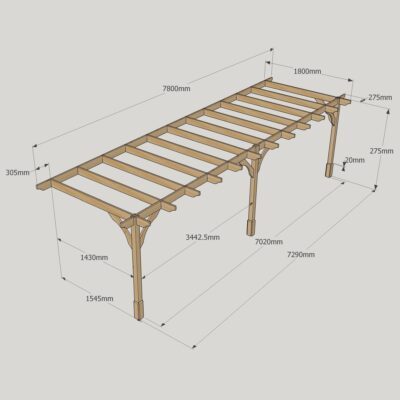 Wall Mounted Premium Pergola - 1800mm x 7800mm - 3 Post