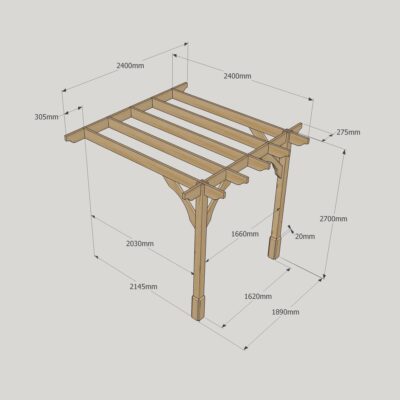 Wall Mounted Premium Pergola - 2400mm x 2400mm - 2 Post