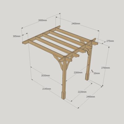 Wall Mounted Premium Pergola - 2400mm x 3000mm - 2 Post