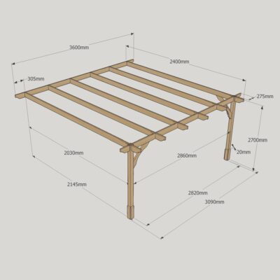 Wall Mounted Premium Pergola - 2400mm x 3600mm - 2 Post