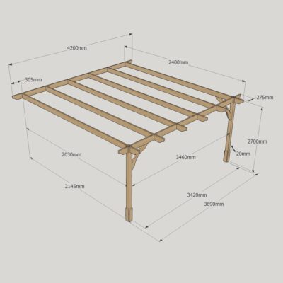 Wall Mounted Premium Pergola - 2400mm x 4200mm - 2 Post