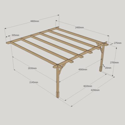 Wall Mounted Premium Pergola - 2400mm x 4800mm - 2 Post