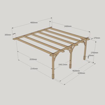 Wall Mounted Premium Pergola - 2400mm x 4800mm - 3 Post