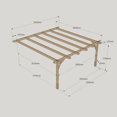 Wall Mounted Premium Pergola - 3000mm x 3600mm - 2 Post