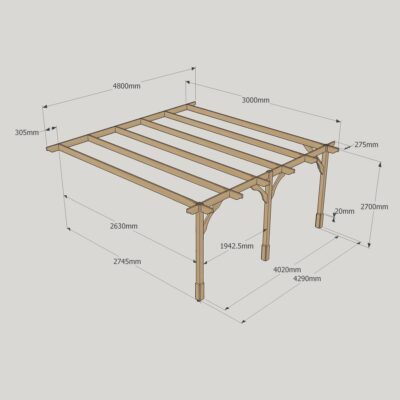 Wall Mounted Premium Pergola - 3000mm x 4800mm - 3 Post