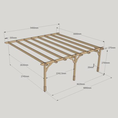 Wall Mounted Premium Pergola - 3000mm x 5400mm - 3 Post