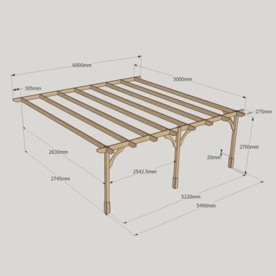 Wall Mounted Premium Pergola - 3000mm x 6000mm - 3 Post