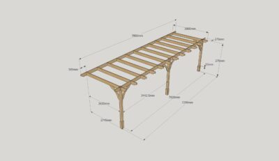 Wall Mounted Premium Pergola - 3000mm x 7800mm - 3 Post