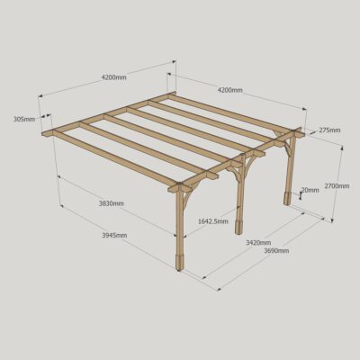 Wall Mounted Premium Pergola - 4200mm x 4200mm - 3 Post